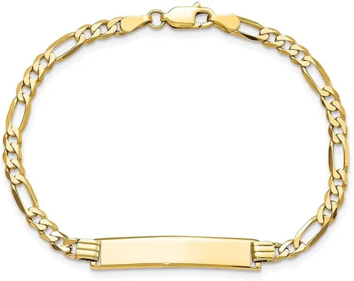 Vista 4 de 14k Yellow Gold Flat Figaro Link ID Bracelet For Women