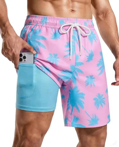 Vista 15 de Bañador para hombre con forro de compresión de 7 pulgadas B-rayas azul-blancas