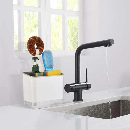 Vista 5 de RedCall Organizador de fregadero de cocina, soporte para esponja de platos y soporte para cepillos con bandeja de goteo, organizador de utensilios
