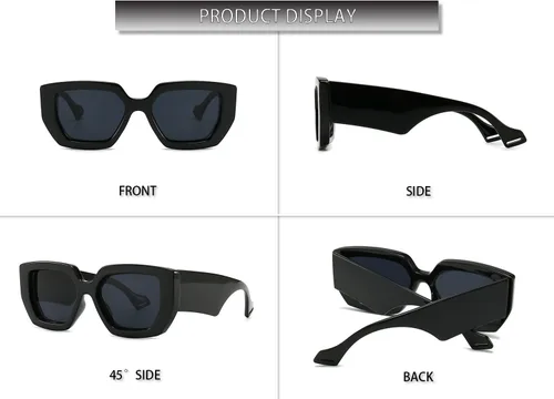 Vista 3 de HYLLE Lentes de sol vintage de gran tamaño para mujer, cuadrados, retro, de lujo, grandes gafas de sol de moda