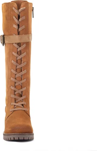 Vista 4 de Vintage Foundry Co. Botas acolchadas de media pantorrilla para mujer, hechas a mano, con cordones, correas ajustables, cremallera completa, suela