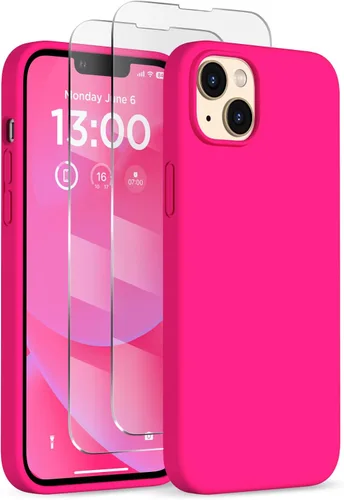 Vista 21 de Funda delgada para iPhone 13 de 6.1 pulgadas, silicona líquida a prueba de golpes, con forro de microfibra suave antiarañazos, 2 protectores