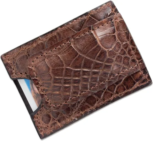 Vista 2 de Cartera magnética de piel de cocodrilo genuina