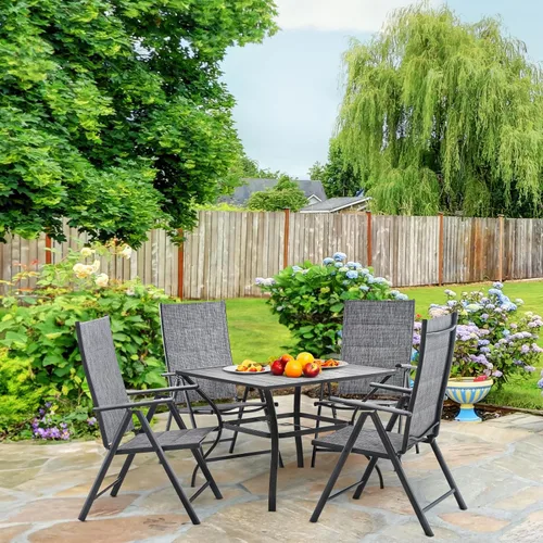 Vista 2 de Juego de 2 sillas plegables para patio, sillas de patio al aire libre con asiento acolchado de algodón de textileno suave y respaldo ajustable de 7