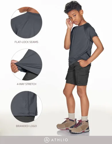 Vista 5 de ATHLIO Paquete de 2 camisetas de manga corta UPF 50+ para niños para exteriores, camiseta de natación para surf acuático, camiseta de natación UVSPF