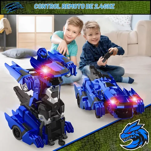 Vista 6 de Kroyedfuw Coches RC Transformables de Dinosaurio, Coche de Control Remoto 2.4Ghz que se Transforma en Robot con Luz Intermitente, Rotación 360°