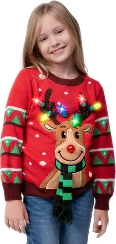 Vista 3 de JOYIN Kid's Christmas Ugly Sweater LED Light Up Reindeer Xmas Sweater Built-in Light Bulbs for Boys Girls
