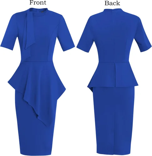 Vista 4 de VFSHOW Womens Bow Tie Neck Asymmetrical Peplum Slim Work Business Office Pencil Dress