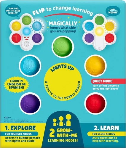 Vista 3 de Chuckle & Roar - Pop It! and Learn - Juguete educativo y electrónico que hace pop - Aprende números y letras en español o inglés - Ideal para edades