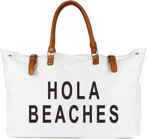 Vista 11 de Lamyba Bolsa de playa con mango de cuero vegano, extra grande, para mujer, impermeable, a prueba de arena, color blanco