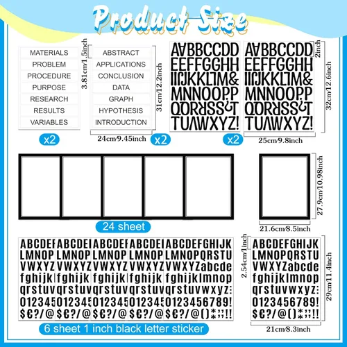 Vista 2 de PerKoop 36 hojas de suministros para tableros de póster de feria científica, 24 subtítulos autoadhesivos para presentación, 4 títulos para proyectos