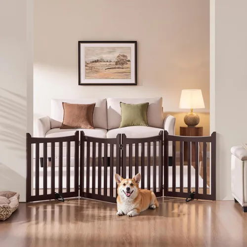 Vista 2 de Yaheetech Puerta independiente para mascotas de 24 pulgadas de alto para perros, puertas de madera para perros, para pasillo, puerta, valla plegable