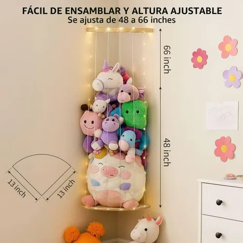 Vista 2 de PUTSKA - Almacenamiento esquinero para animales de peluche, montado en la pared, liso