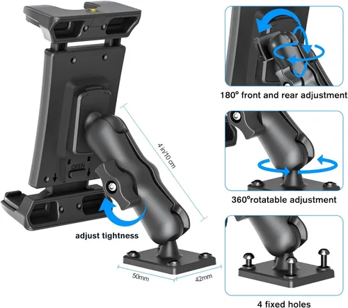 Vista 7 de OHLPRO Soporte de aluminio para tablet de 4 pulgadas para camión, base de taladro resistente, compatible con iPad Samsung Tab de 5 a 13 pulgadas
