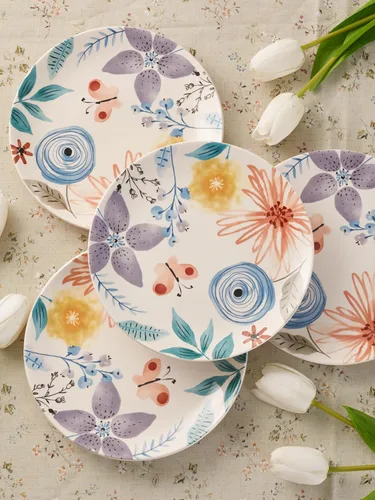 Vista 4 de Bico Blossom Symphony - Juego de 4 platos de ensalada de 8.75 pulgadas de cerámica, platos de postre para ensalada, aperitivo, guarniciones, aptos