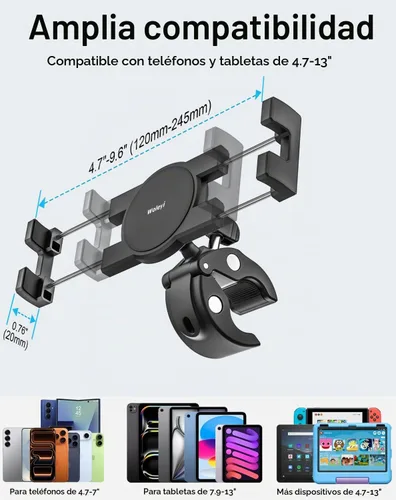 Vista 6 de Soporte para tablet de cochecito para bebé, abrazadera de manillar para scooter, silla de ruedas, bicicleta de gimnasio, equipo de entrenamiento
