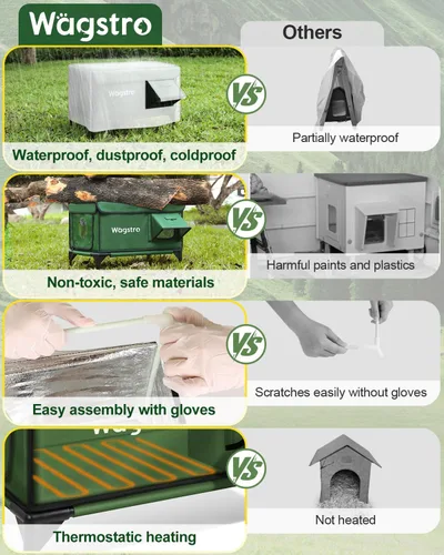 Vista 5 de Casa calefaccionada para gatos de exterior, casa calefaccionada aislada resistente a la intemperie para gatos de exterior con aleros impermeables