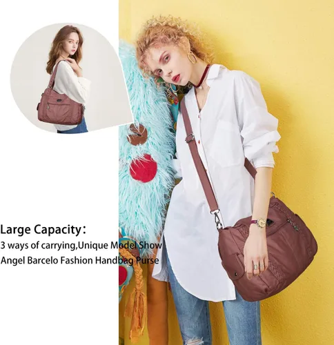 Vista 133 de Angel Barcelo - Bolsa de hombro amplia para mujer, diseño Hobo, cuero lavado