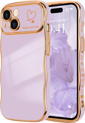 Vista 115 de LCHULLE - Funda para iPhone Air, linda para mujeres y niñas, con forma de onda, color azul bebé Luxury Plating Curly Wavy Frame with Love Heart