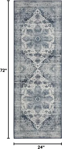 Vista 2 de COZYLOOM Alfombra de área de 2 x 6 pies, tribal, envejecida, para entrada, medallón vintage, alfombra para interiores, alfombra de pelo bajo, suave