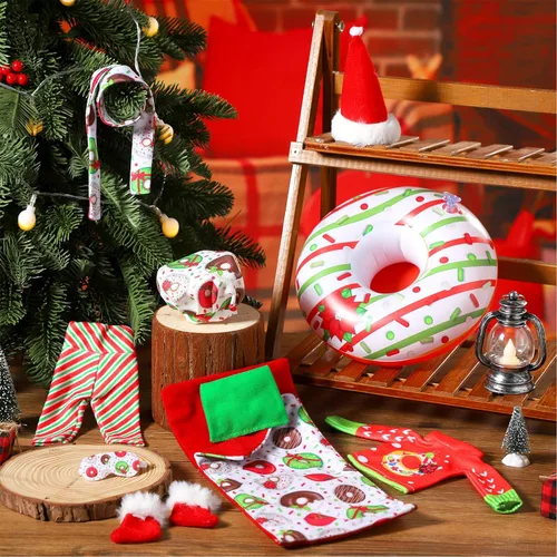 Vista 5 de Suhine Juego de 13 accesorios de muñeca de Navidad en ropa, ropa de dona, traje de dona, bufanda, saco de dormir, suéter, bata de baño, hamaca
