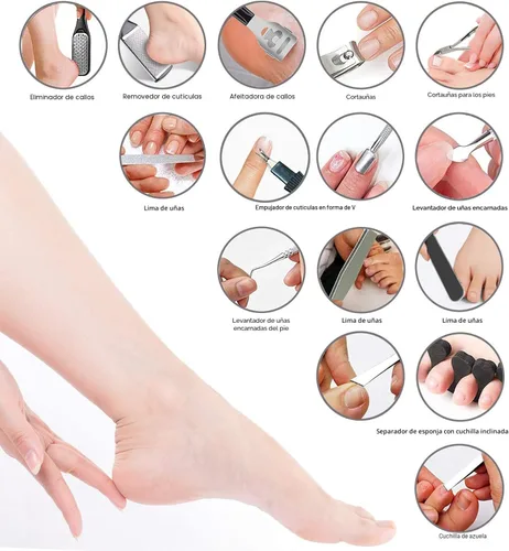 Vista 2 de Kit de pedicura 36 en 1, herramientas profesionales de pedicura, raspador de pies, removedor de piel muerta para el cuidado del hogar y del salón