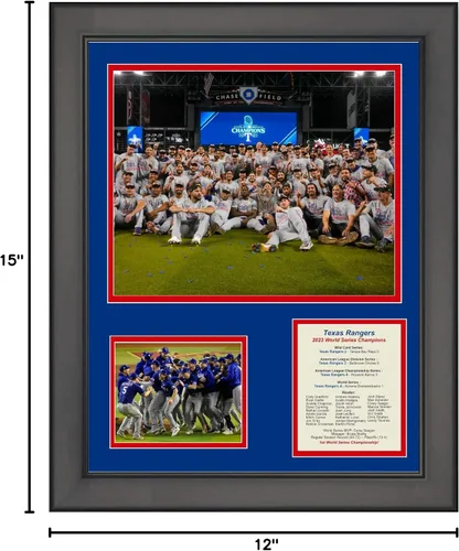 Vista 2 de Collage de tres fotos enmarcados de los Texas Rangers 2023 Campeones de la Serie Mundial de 11 x 14 pulgadas