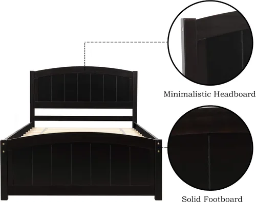 Vista 5 de Harper & Bright Designs Base de cama individual, plataforma de madera con cabecera y estribo, soporte de listones de madera, no necesita somier