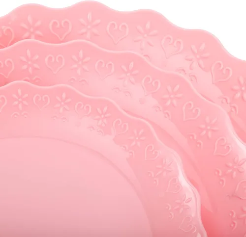 Vista 3 de Tosnail Paquete de 3 bandejas de plástico rosa para cupcakes de 3 niveles, soporte para postres con barra dorada de 3 estilos, bandejas de servir