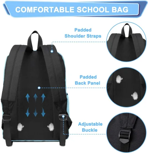 Vista 3 de Kasqo Mochila para mujeres y hombres, mochila clásica ligera y resistente al agua para adolescentes, niñas, niños, mochila informal de viaje escolar