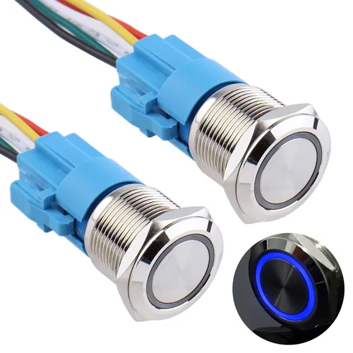 Vista 11 de 2 interruptores de botón de bloqueo de 0.630 in 12V-24V 1NO 1NC impermeable IP66 botón de metal autobloqueante para orificio de montaje de 5/8