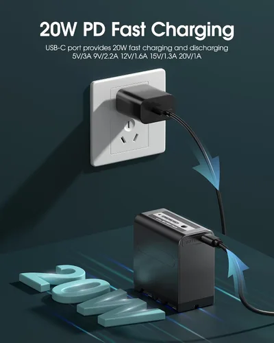 Vista 2 de FirstPower Paquete de 2 baterías NP-F970 de 8800 mAh con USB-C PD de 20 W de carga rápida, para Sony NP-F970/F750/F550/FX3/FX30/A7, para Canon