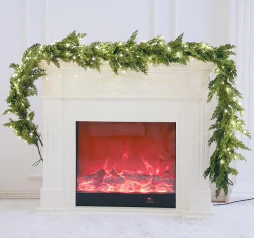 Vista 18 de MISSPIN 6ft Christmas Garland with String Lights, Real Touch Norfolk Pine Garland, Green Artificial Greenery Garland for Table, Mantle, Wall