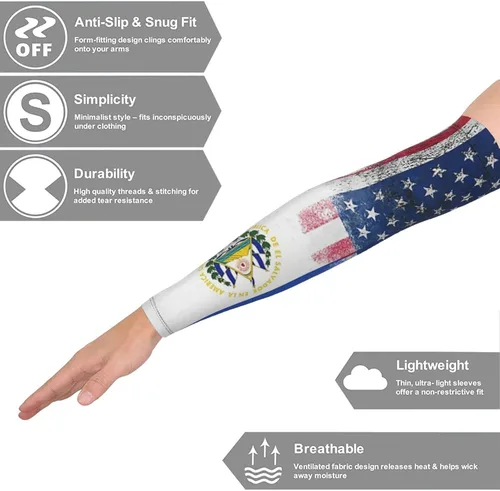 Vista 8 de Estados Unidos El Salvador Bandera Protección Solar Brazos Mangas Tatuaje Cubierta Hasta Brazo Protector de Brazo Enfriamiento Deportivo Manga