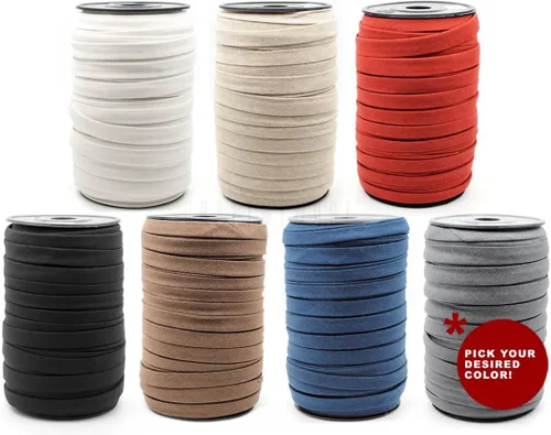 Vista 4 de CRAFTMEMORE Cinta al bies de doble pliegue de 1/2 pulgada, de lino y algodón, hecha en Japón, cinta de encuadernación para costura, dobladillo Negro