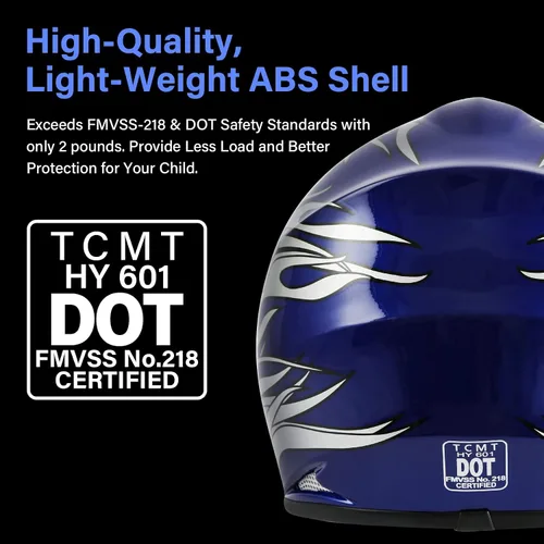 Vista 3 de TCMT Casco Azul para Niños, Motocicleta, Motocross, ATV, BMX, MX, Motocross Todoterreno, Casco Integral, Aprobado por el DOT, Guantes, Gafas