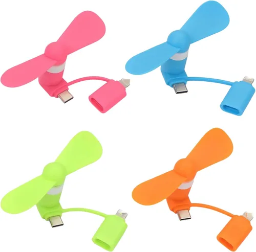 Vista 9 de Mini ventilador de teléfono celular 2 en 1 para teléfonos celulares iPhone y Android con puerto tipo C/USB C (paquete de 4) - Pequeño ventilador