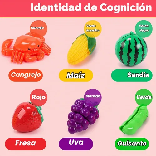 Vista 8 de HOLYFUN - Juego de juguetes de comida con cesta de la compra y frutas para cortar Includes toy pots, pans, plastic dishes and realistic food