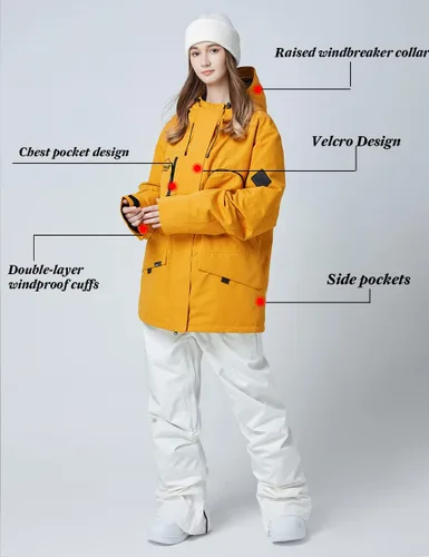 Vista 3 de Chaqueta de esquí para mujer, impermeable, chaqueta de nieve para invierno, resistente al viento, chaqueta de snowboard con capucha