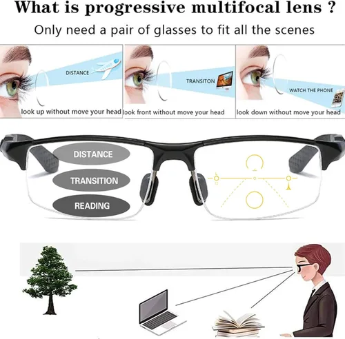Vista 2 de COTIA Gafas de lectura multifocales progresivas de transición fotocrómicas para hombre, gafas cuadradas deportivas vintage