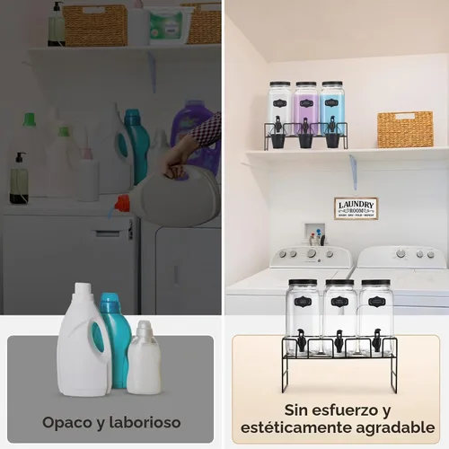 Vista 2 de Dispensador de Detergente Líquido para Ropa, Tres Botellas de Dispensador de Detergente para Ropa de Vidrio de 2.2L para Detergente Líquido