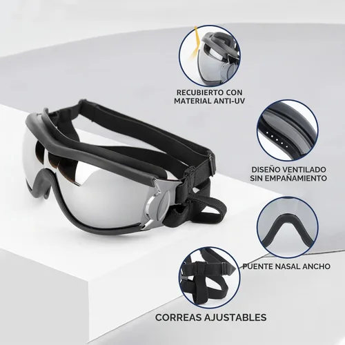 Vista 2 de Paquete de 2 gafas de sol para perros de raza mediana a grande, protección ocular anti-UV con correas ajustables, color plateado Paquete de 2