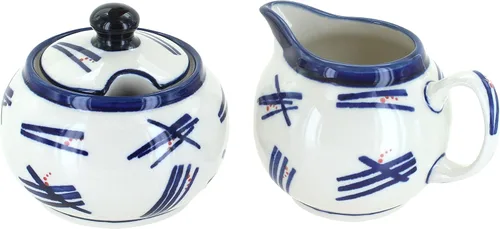 Vista 11 de Set de crema y azúcar de ballina de cerámica polaca Blue Rose
