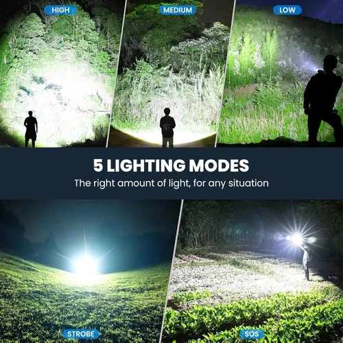 Vista 3 de Linterna recargable de 99,000 lúmenes - Paquete de 3 linternas LED brillantes con 5 modos, linterna impermeable de mano para camping, hogar, exterior
