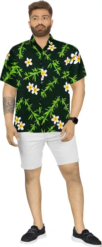 Vista 5 de HAPPY BAY Camisa hawaiana de playa con flores de verano para hombre, manga corta, tropical, con botones, para hombre