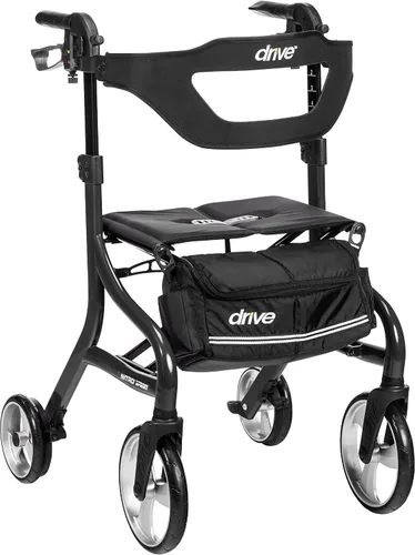 Vista 13 de Drive Medical Nitro Sprint - Andador plegable con asiento, ligero, para estatura estándar, con ruedas grandes, plegable, color negro