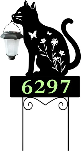 Vista 7 de Estacas de Jardín de Gato Sosteniendo Farol Solar Gatos de Jardín de Metal Farol Solar de Gato Estacas Decorativas de Jardín para Patio, Jardín