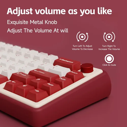 Vista 9 de OOCTPK Chilkey Foxy65 Teclado Mecánico con Perilla, Montaje de Junta Teclado Mecánico Inalámbrico de Aluminio 65%, BT5.0/2.4GHz/USB-C