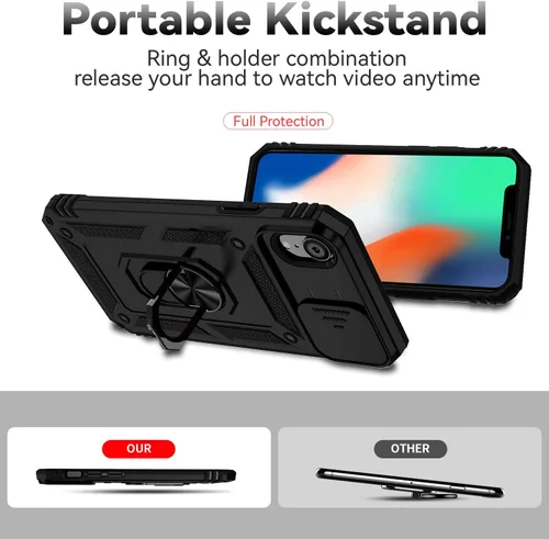 Vista 7 de Funda para iPhone XR con cubierta para lente de cámara, protector de pantalla HD, doble capa [protección contra caídas de grado militar de 15 pies]