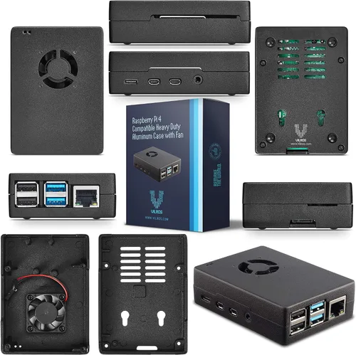 Vista 3 de Vilros Raspberry Pi 4 Kit básico de inicio de 4 GB con carcasa de aleación de aluminio resistente refrigerada por ventilador